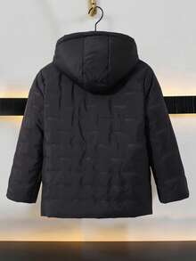 1pc Boys' Padded Hooded Jacket With Embroidered Logo Fall Winter