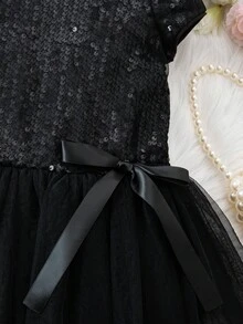 SHEIN Váy đen không tay đính hạt thanh lịch và dễ thương cho bé gái - màu đen - Xem 8