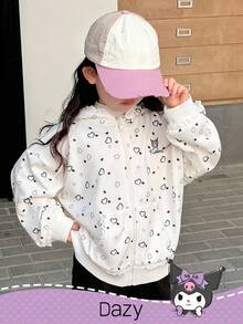 DAZY HELLO KITTY AND FRIENDS | SHEIN 少女卡通图案拉链连帽卫衣 - 米色 - 查看 5