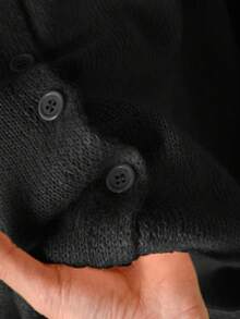 CosyJoli 大码休闲黄色宽松基本款开衫黑色开衫女式灯笼袖开衫大码黑色开衫女式黑色针织开衫黑色纽扣开衫秋冬女装 - 黑色 - 查看 4