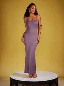 INAWLY 女士優雅的純色修身夏季長款Cami連衣裙