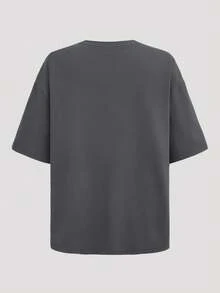 SHEIN Girlism Teen Girls 2 Pieces Casual Outfit - Loose Fit Crew Neck Knit Top With Graphic Print And Relaxed Fit Shorts, Suitable For Everyday Wear, Back-To-School, Holidays, Family Outdoor Activities, Spring Picnics And Various Occasions - Grey - View 4