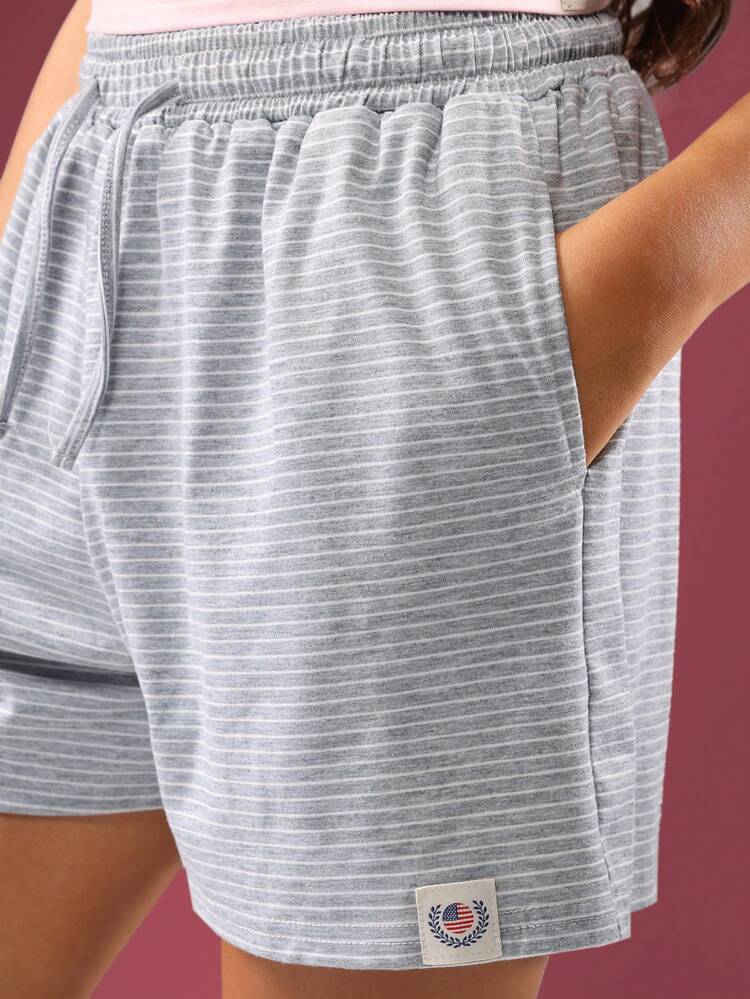 Cropped T-Shirt And Striped Shorts Wear Set