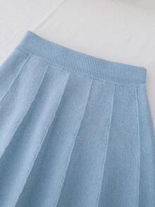 Souflis Souflis 2pcs Girls Sweater Set, Bow Decor Textured Knit Pullover And A-Line Skirt Fall Winter - Baby Blue - View 6