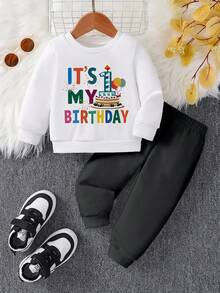 SHEIN 2pcs/Set Baby Boy Casual English Slogan & Birthday Graphic Crew Neck Sweatshirt And Pants Sports Trousers Outfit, Comfortable And Fashionable For Autumn/Winter, Suitable For Parties, Outdoor Picnics, Street Photography, Campus, Festivals, Gifts 18 Month Clothes Boy Birthday Boy Outfit First Birthday Shirt Boy 1st Birthday Outfit Boy Baby Boy 1st Birthday Clothes Baby Boy Streetwear Toddler Streetwear Fly Boy Shirts Fall - Multicolor - View 3