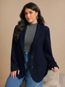 Elaquor Blazer casual versátil de manga larga con abertura lateral en unicolor para tallas grandes en otoño/invierno