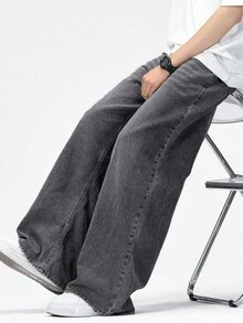 SHEIN Mirajuku 休闲复古水洗宽松直筒牛仔裤，适合青少年男孩，四季皆宜，秋冬季百搭。