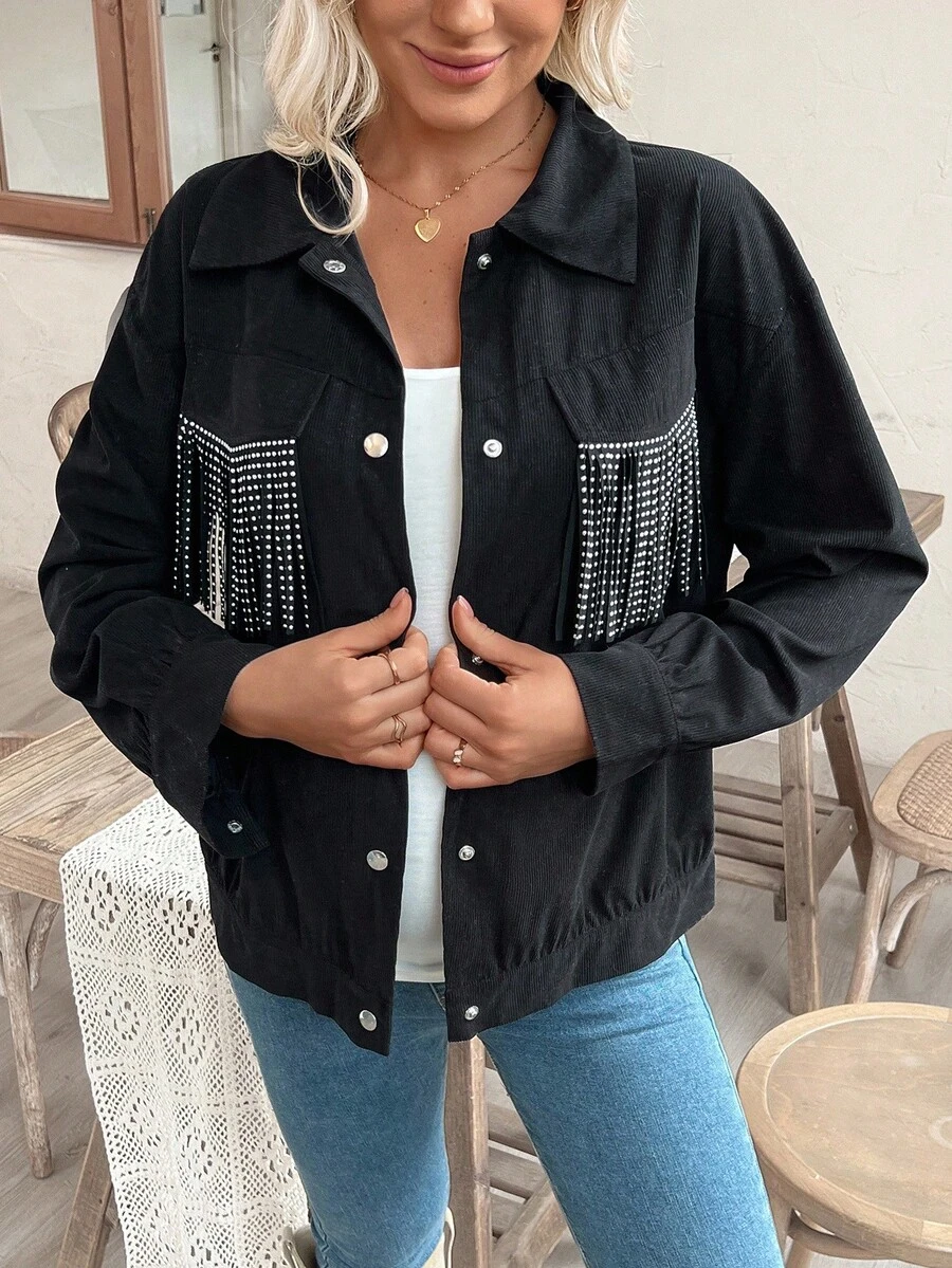 SHEIN Maternity Drop Shoulder Front Button Casual Versatile Short Regular Jacket - Black - View 1