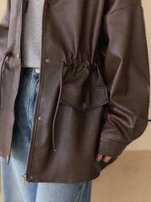 Dazy-Less Women's Loose Casual City Style Faux Leather Jacket, Autumn/Winter