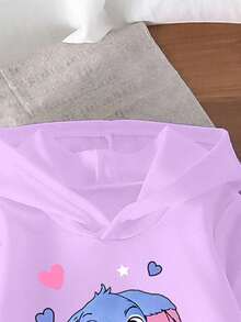 2件套女婴可爱卡通印花休闲连帽卫衣和裤子套装，秋冬季时尚女婴运动服 - 黑色 - 查看 5