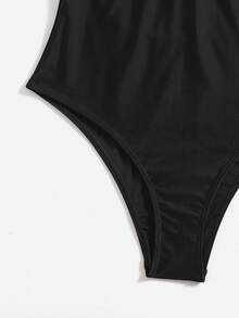 SHEIN Swim Viền tương phản Đồ bơi một mảnh - màu đen - Xem 4