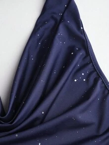 Sweetra Women's New Sexy Backless Ruched Waist Slim Fit Shiny Wrap Dress, Suitable For Daily Commute, Graduation, Independence Day Party - Navy Blue - View 4