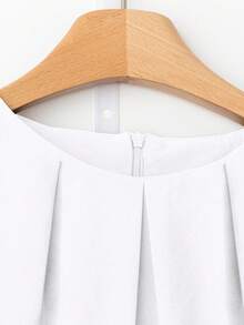 SHEIN Clasi 大码女式优雅休闲褶皱泡泡袖衬衫 - 白色 - 查看 5