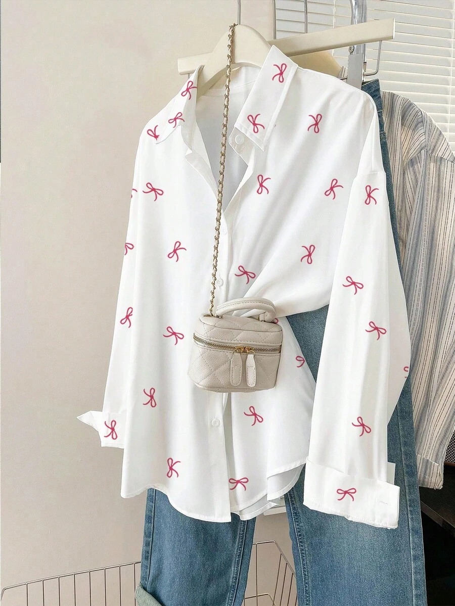 SHEIN Lässiges, bequemes Hemd mit Kragen und Schleifendesign, für Kleine Mädchen