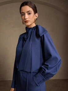 MOTF PREMIUM BOW DETAIL RUCHED TOP - Blue - View 3