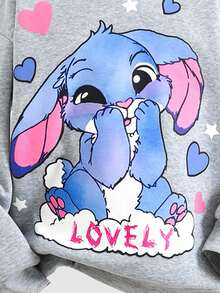 SHEIN 青少年女孩宽松休闲罗纹印花长袖连帽衫和运动裤套装 - 灰色 - 查看 13