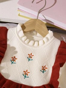 SHEIN 婴儿/女宝宝时尚刺绣荷叶边针织长袖毛衣裙，秋冬