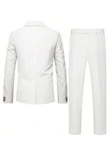 Manfinity Homme Men's Solid Color Lapel Neck Long Sleeve Blazer And Trousers Suit Set