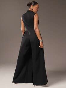 Hauture 超宽腿拉链前无袖加大码黑色连体裤 - 黑色 - 查看 6