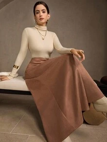 MOTF PREMIUM FALDA ASIMÉTRICA ELEGANTE CON ESTRUCTURA DE NUDO RASGADA PARA MUJER - Marrón - Ver 7