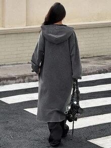 Muchica Neuer Vintage-Mantel mit Kapuze und Schneeflocken-Muster für Damen, Y2K-Frauen, Streetwear, Herbst/Winter - Grau - Übersicht 2