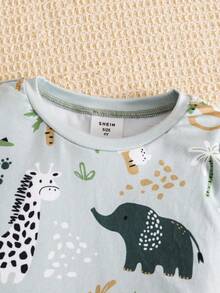 SHEIN 2 件套小男孩蜘蛛与超级英雄印花紧身圆领长袖 T 恤和柔软舒适睡裤，秋冬家居服套装 - 彩色 - 查看 5