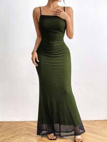 RosyDaze Women's Mesh Overlay Cami Dress Maxi Women Outfit