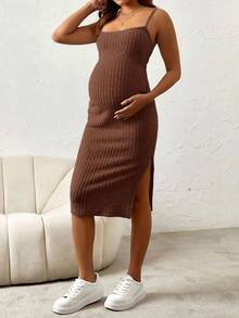SHEIN 2pcs Maternity Solid Color Long Sleeve Top And Dress Set