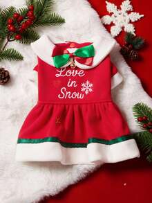 PETSIN 1pc Cat And Dog Clothes, Cute Red And Green Christmas Bell Snow Flower Dress, Autumn And Winter Pet Thick Warm Christmas Day Outfit - Red - View 2