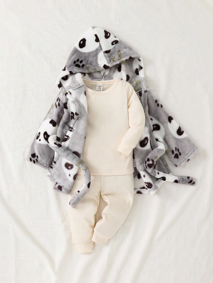 Cozy Pixies Accappatoio con cappuccio in pile spesso con stampa di dinosauri cartoni animati per bambini maschi, con apertura anteriore