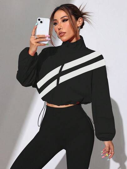 Easithlete 春秋季节，带抽绳下摆的彩色拉链运动夹克