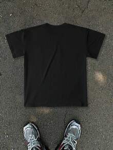 Manfinity ZONE917 男士猫咪印花短袖T恤，男士休闲户外T恤 - 黑色 - 查看 2