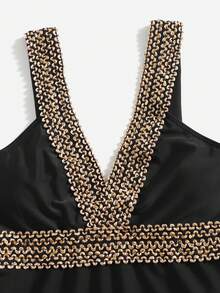 SHEIN Swim Viền tương phản Đồ bơi một mảnh - màu đen - Xem 5