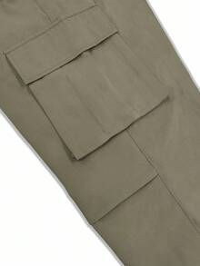 Manfinity Roghcode Pantalones cargo holgados para hombre con bolsillo con solapa y cordón ajustable en la cintura, para otoño - Verde militar - Ver 5