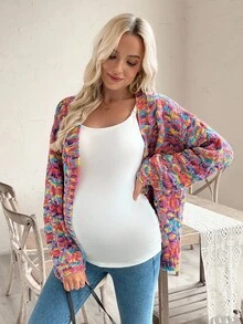 SHEIN Casual Loose Fit Long Sleeve Maternity Cardigans - Multicolor - View 3