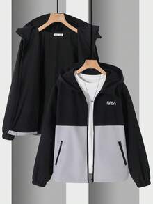 SHEIN 青少年男孩休闲舒适百搭拼色连帽衫，适合秋冬季 - 彩色 - 查看 3