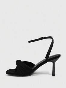 CUCCOO SZL 女士金色金属 PU 结饰踝带方头时尚性感夏季户外优雅金属高跟凉鞋 - 黑色 - 查看 7