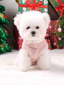 PETSIN 1pc Pet Clothing, Cute Embroidered Bearded Santa Claus Christmas Outfit, Autumn And Winter Thick Cotton Vest, Cat And Dog Clothing And Apparel - Pink - View 6
