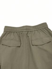 Manfinity Roghcode Pantalones cargo holgados para hombre con bolsillo con solapa y cordón ajustable en la cintura, para otoño - Verde militar - Ver 7