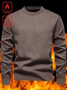 Manfinity Homme Men's Thermal Lined Knitted Sweater, Lightweight Top For Autumn, Old Money, Long Sleeve Top - Mocha Brown - View 1