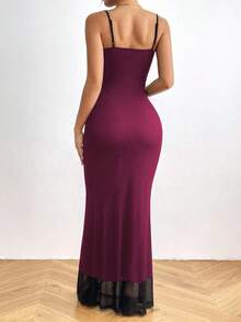RosyDaze Vestido largo de mujer con capa de malla - Rosa Fucsia - Ver 2