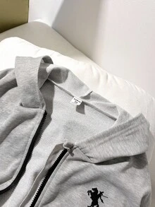 SHEIN 少女休闲简约纯色口袋拉链卫衣外套，适合所有季节秋冬季穿着。 - 灰色 - 查看 5