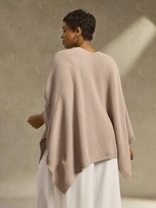 EMERY ROSE Poncho de punto de unicolor con lazo para mujer talla grande, cárdigan simple y elegante para otoño - Caqui - Ver 2