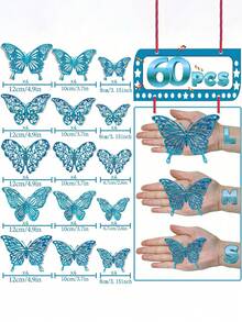 Rainbow 3D Butterfly Decor Set Of 60pcs - Glitter Gold Paper Butterflies For Party Wedding Birthday DIY Decorations - Multicolor - View 11