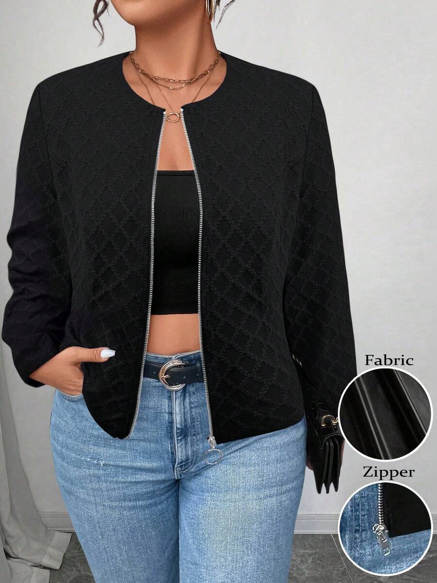 Elenzga Veste décontractée à fermeture éclair avant pour femmes grande taille