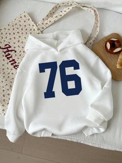 少女款醒目数字图案卫衣，休闲舒适简约数字图案宽松套头衫，适合秋冬季穿着