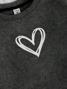 SHEIN 青少年女孩宽松休闲简约舒适圆领运动衫和裤子套装 - 灰色 - 查看 6