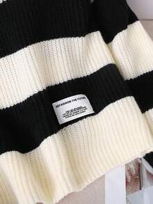 SHEIN 秋冬款 Tween Girl 休闲罗纹高领毛衣 - 黑與白 - 查看 5