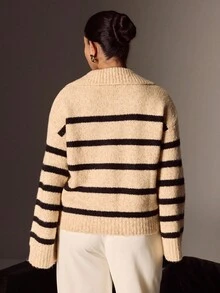 Juhart Plus Size Women Colorblock Striped Turtleneck Long Sleeve Casual Pullover Sweater, Winter - Multicolor - View 2