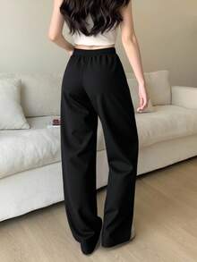 TEENGIRL 黑色低腰运动裤，休闲数字印花街头风格长裤，适合所有季节 - 黑色 - 查看 2